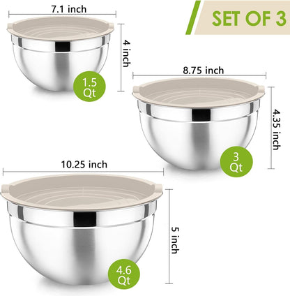 Stainless Steel Mixing Bowls with Airtight Lids, Khaki2