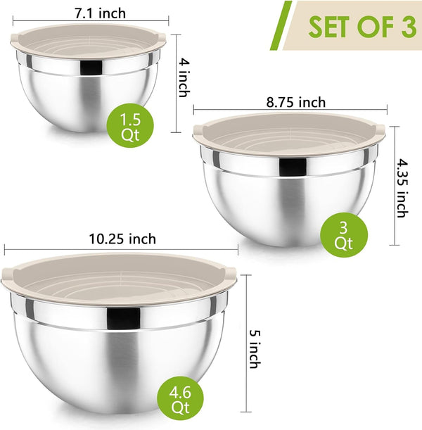 Stainless Steel Mixing Bowls with Airtight Lids, Khaki2