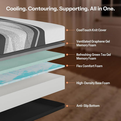 12 Inch Queen Mattress, Cooling Top Layer & Graphene and Green Tea Gel Cooling Memory Foam, Assembled in USA, Certipur-Us Certified, Medium Feel, Mattress in a Box2