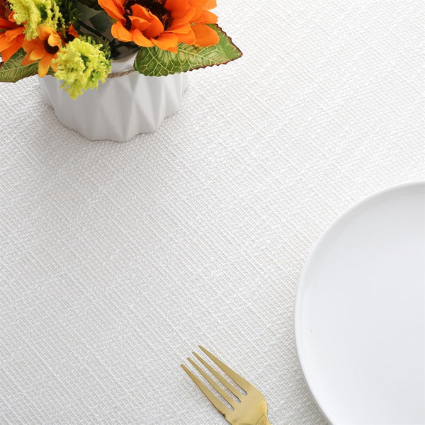 Linen Textured round Tablecloth Solid Color Cotton Linen Heavy Duty Fabric Water Resistant Table Cover for Dining, Farmhouse, Kitchen, Tabletop Decoration (55Inch, Ivory)3