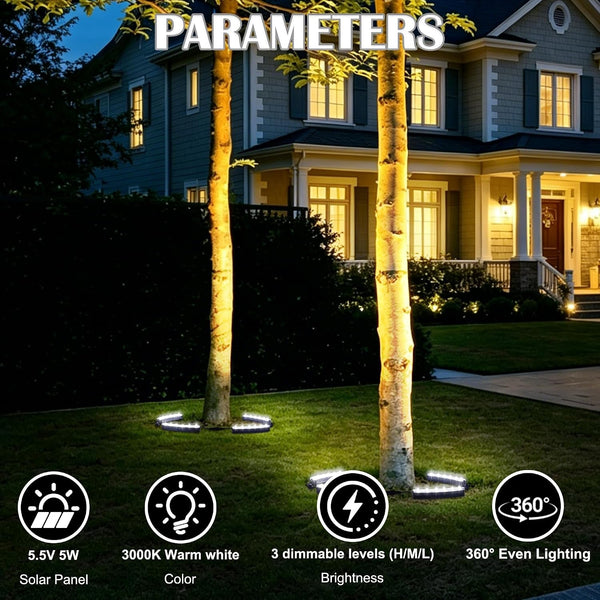 Solar Tree Lights Cool White 6000K, 360° Ring Uplight, Ground Stake, 3 Dimming, Auto On/Off, IP44 Waterproof, Solar Landscape Light, Adjustable Inner Diameter for Garden Palm Patio Decor4