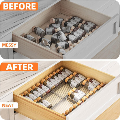 Clear Spice Drawer Organizer, 4 Tier- 2 Set (8 Packs) Spice Rack for Drawer, Expandable from 11" to 22" Kitchen Seasoning Organizers and Storage for Drawer (Jars Not Included)7
