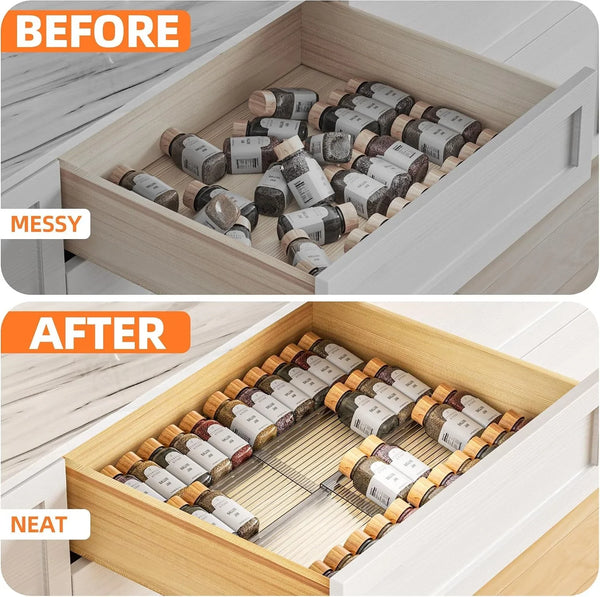 Clear Spice Drawer Organizer, 4 Tier- 2 Set (8 Packs) Spice Rack for Drawer, Expandable from 11" to 22" Kitchen Seasoning Organizers and Storage for Drawer (Jars Not Included)7