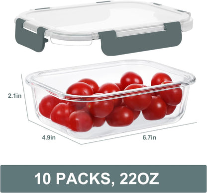 10 Packs 22 Oz Glass Meal Prep Containers, Gray6