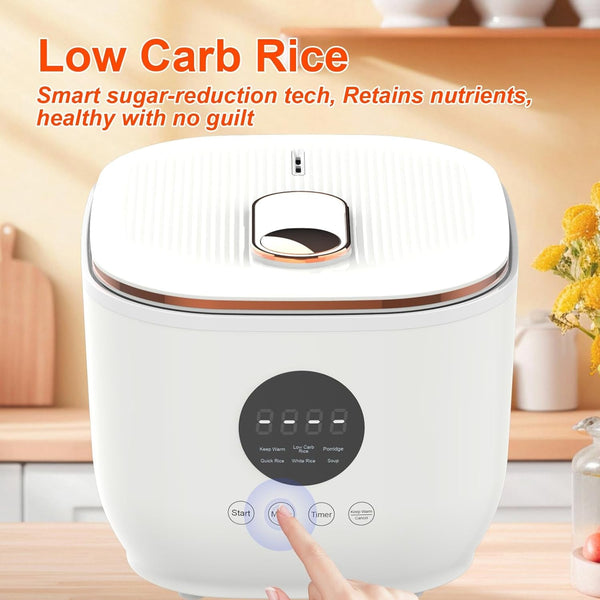 3L Healthy Low Carb Rice Cooker, Low Sugar Digital Steamer,Porridge,Soup,Quick Rice,White Rice,Stainless Steel Filter Basket，5 Cooking Functions,24H Timer & Auto Keep Warm2