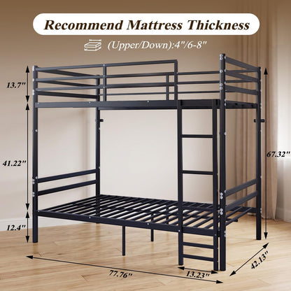 Bunk Bed Twin over Twin Size with Ladder and Guardrail,Black2