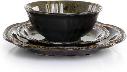 Stoneware round Oval Dinnerware Dish Set, Jade Green2