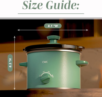 2QT Mini Electric round Slow Cooker - Adjustable Settings, Removable Stoneware Pot, Tempered Glass Lid, Dishwasher Safe, Cool-Touch Side Handles, Dark Sage3
