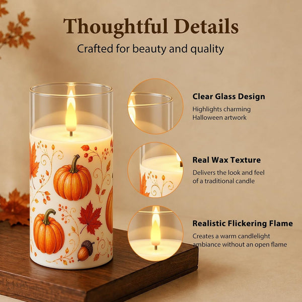 Fall Flameless LED Pillar Candles Battery Powered with Remote Timer4