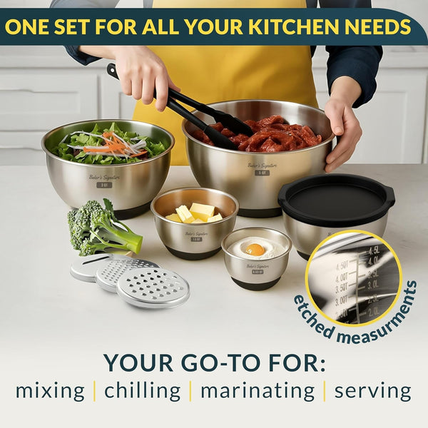 Stainless Steel Mixing Bowls with Lids Set of 5, 3 Graters, Black7
