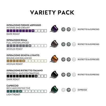 Nespresso Original, Variety Pack, 50-Count Espresso Coffee Pods | Capsules Medium and Dark Roast Pack of 1 Brews 1.35Oz2
