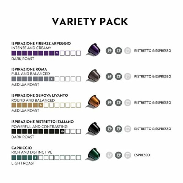 Nespresso Original, Variety Pack, 50-Count Espresso Coffee Pods | Capsules Medium and Dark Roast Pack of 1 Brews 1.35Oz2