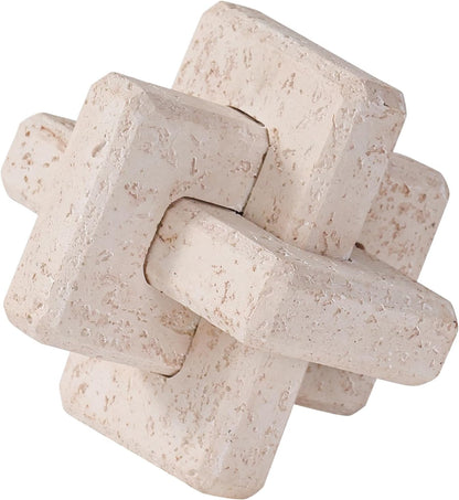 3-Link Knot Resin Travertine Decor, Coffee Table Book Shelf Decoration | Light Beige Entry Table Decor Decorative Objects, Aesthetic Accents for Boho Modern Rustic Office Living Room Home Décor1