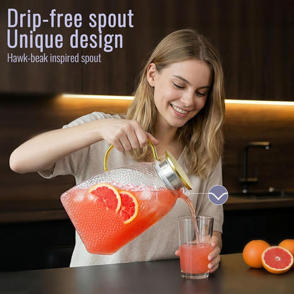 Glass Pitcher with Lid and Spout, 1.8 Liter 60 Oz Glass Pitchers with Handle and Lid, Jug Water Pitchers for Fridge, Carafe Jar for Hot/Cold Water Iced Tea Juice Coffee Milk Beverage4
