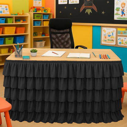 Teacher Desk Skirt Black Tutu Table Skirt for Classroom 6FT | Ruffled Tablecloth Back to School Supplies for Girls Birthday Party Dessert Decorations1