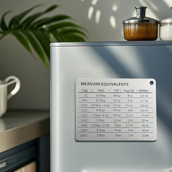 Conversion Chart Magnet for Refrigerator, Stainless Measurement Conversions for Cups, Tablespoons, Teaspoons, Fluid Oz and Milliliters-Silver2