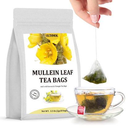 Premium 50 Mullein Leaf Tea Bags. Made with 100% Pure Mullein Leaves, for Lungs Cleanse and Respiratory Support, No Flavoring & No Additives & Caffeine Free.1