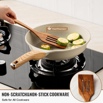 10 Pcs Wooden Spoons for Cooking, Natural Teak Wooden Kitchen Utensils Set, Durable Cooking Utensils Set with Comfort Grip for Cookware, Smooth Finish&Nonstick& Heat Resistant Wooden Spatula5