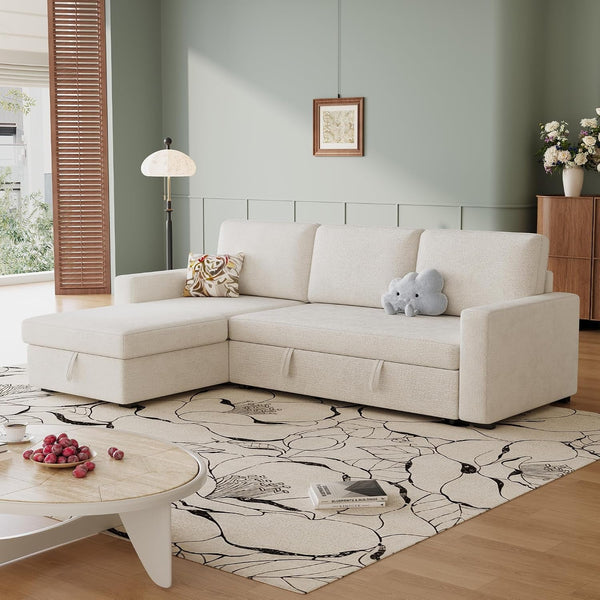 81" L Shaped Convertible Sleeper Sectional Sofa Bed, Beige6