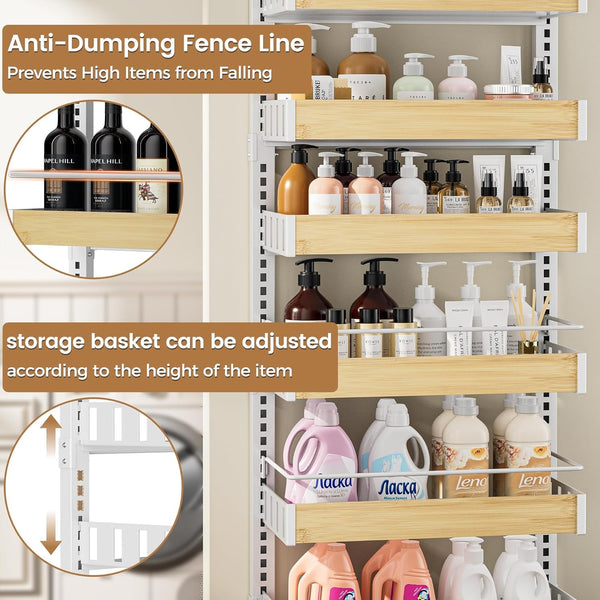 8 Tier over the Door Pantry Organizer, 2 in 1 Wall Mount or Hanging Spice Rack Seasoning Shelves with Adjustable Basket, Back of Door Organizer and Storage for Kitchen Cabinet and Room Closet5