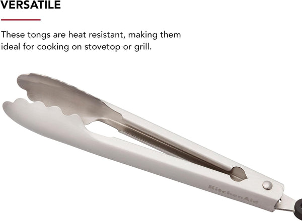Kitchenaid Set of 2 Stainless Steel Tongs with Scalloped Edges Easy Lock Dishwasher Safe Durable and Versatile 7 Inch and 9 Inch Silver5