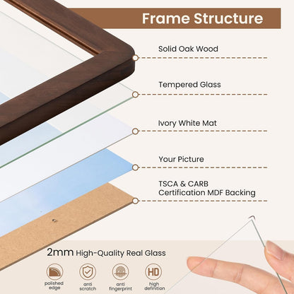 6X8 Picture Frame,Natural Solid Walnut Wood 6 X 8 Photo Frame with HD Tempered Glass,Rounded Corner 6 by 8 Wooden Frame Matted to 5X7 Photos,6X8 Frames for Tabletop or Wall Display4