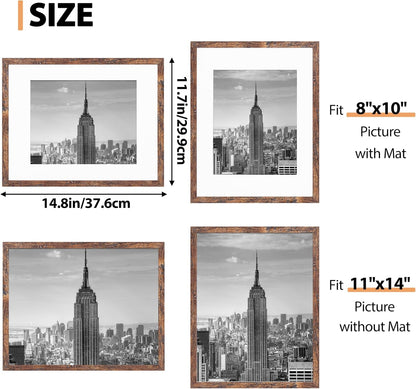 11X14 Picture Frame, MDF Frame with Plastic Cover, Rustic Brown3