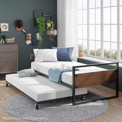 Suzanne Bamboo and Metal Daybed with Trundle / Mattress Foundation with Steel Slat Support / Easy Assembly, Twin1