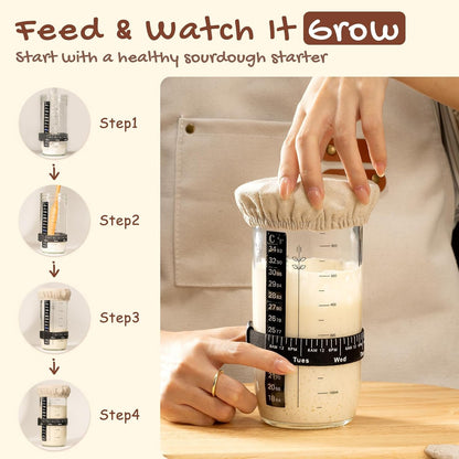 Sourdough Starter Kit with round & Oval Banneton Bread Proofing Basket, Starter Jar, Dough Whisk, Scrapers, Stencils, Complete Sourdough Bread Baking Supplies, Fathers Day Gift for Men3