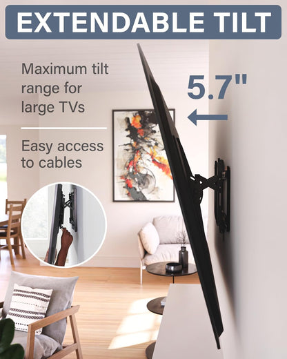 Tilting TV Wall Mount for 46" - 90” Tvs or 150Lbs - Premium Tilt Mount W/Universal Fit - Smooth 5.7" Extension Allows for Cable Management - Includes Hardware & Drill Template for Easy Install5