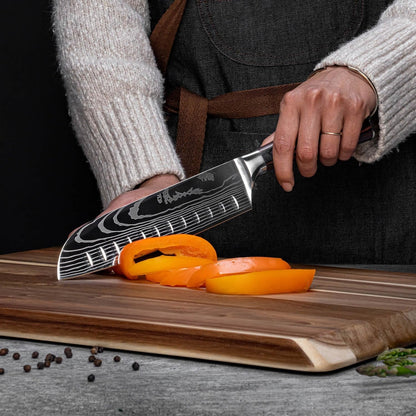 SENKEN 8-Piece Premium Japanese Kitchen Knife Set with Laser Damascus Pattern - Imperial Collection - Chef'S Knife, Santoku, Bread, Paring & More, Ultra Sharp for Very Fast Cutting3