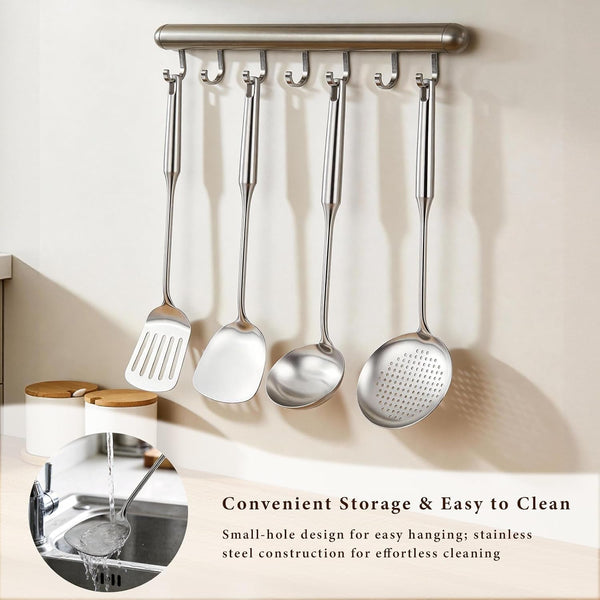 4-Piece Cooking Utensils Set, Stainless Steel Kitchen Utensils, Metal Kitchen Tools Include Solid & Slotted Turner Wok Spatula, Serving Spoon, Ergonomic Handle, Easy to Clean7