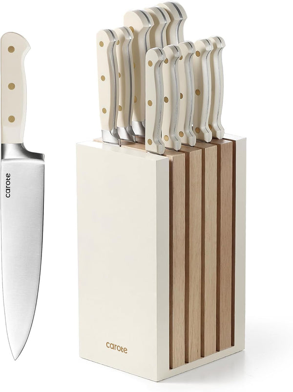 11-Piece Kitchen Knife Set with Magnetic Wood Block, Beige1