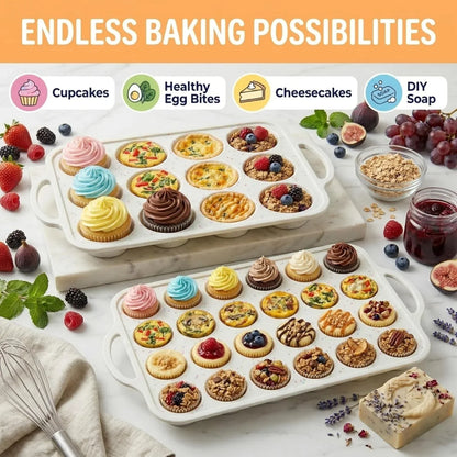 Silicone Muffin Pans, 2-Pack Regular 12 Cup & Mini 24 Cup, Bpa-Free | Metal Reinforced Silicone Muffin Pans for Baking, Nonstick Silicone Cupcake Pan, Easy Release Surface, Dishwasher Safe8