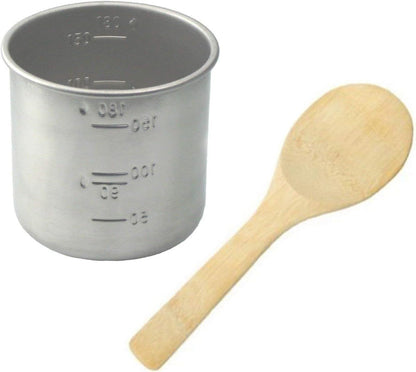 Stainless Steel Rice Measuring Cup + Paddle Scoop Spatula Bamboo - Replacement for Japanese Electric Rice Cooker (1 Cup + 1 Paddle)1