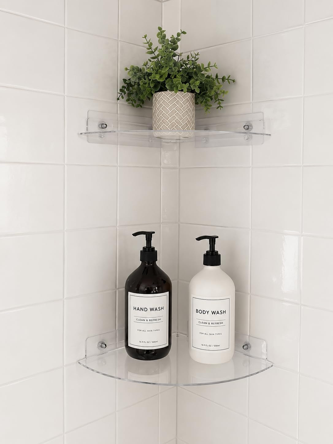 acrylic-corner-shelf-2-pack-adhesive-shower-caddy-0-12-thick-shatter-resistant-clear-bathroom-corner-shelves-for-tile-wall-no-drill-renter-friendly-10-10-inch-20-lbs-capacity