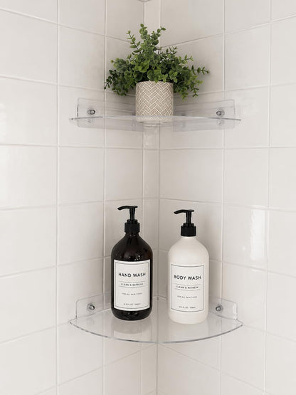 Acrylic Corner Shelf 2 Pack, Adhesive Shower Caddy, 0.12" Thick Shatter-Resistant Clear Bathroom Corner Shelves for Tile Wall, No Drill Renter Friendly, 10×10 Inch, 20 Lbs Capacity3