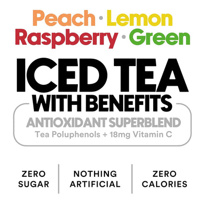 Ryl Iced Tea, Variety Fruit Tea Sampler (Peach/Raspberry/Lemon/Green) | Zero Sugar, Antioxidant Superblend, Zero Calorie, Low Carb, Non-Gmo, Kosher, Gluten Free, Made in the USA, 12-Pack, 16 Fl Oz4