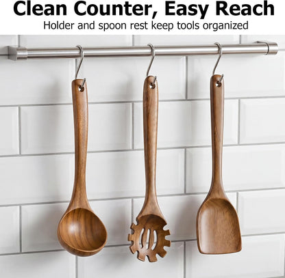 Wooden Spoons for Cooking, 3-Piece Acacia Wood Kitchen Utensil Set, Nonstick Safe Wooden Spoons, Smooth Heat-Friendly Cooking Utensils for Everyday Meals(A03)8