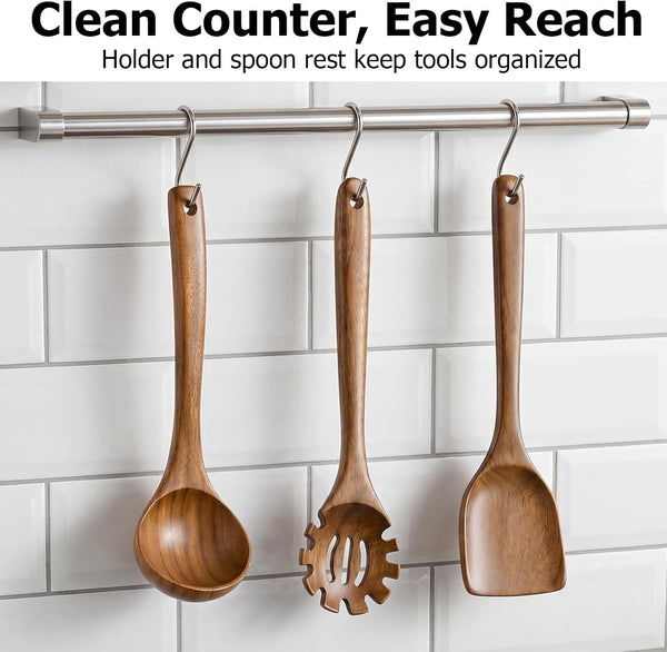 Wooden Spoons for Cooking, 3-Piece Acacia Wood Kitchen Utensil Set, Nonstick Safe Wooden Spoons, Smooth Heat-Friendly Cooking Utensils for Everyday Meals(A03)8