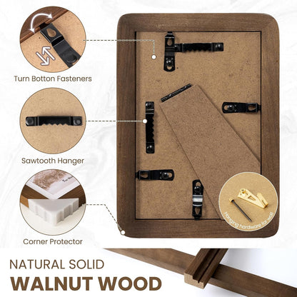 6X8 Picture Frame, Solid Walnut Wood with Mortise and Tenon Joinery, Handcrafted Photo Frame with Mat for 5X7, High-Definition Tempered Glass, Wall or Tabletop Display7