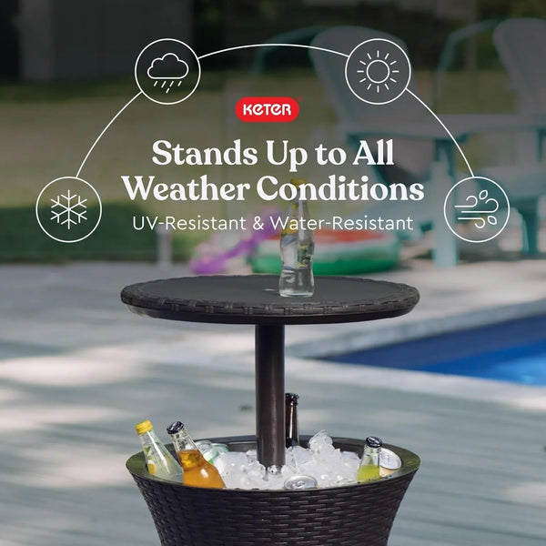 Keter Pacific Cool Bar Outdoor Patio Furniture and Hot Tub Side Table with 7.5 Gallon Beer and Wine Cooler, Espresso Brown4