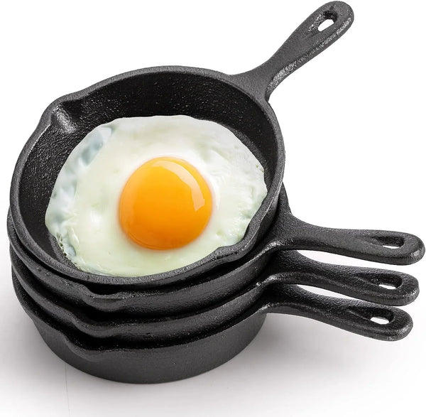 4 Pack Mini Cast Iron Skillet, 4" Small Frying Pans with Double Drip-Spouts for Stove, Oven, Grill Safe, Indoor and Outdoor Use, Non-Stick1