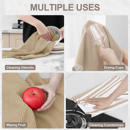 Cotton 380 GSM Premium Kitchen Towels, 18"X 28", 6 Pack, Khaki4