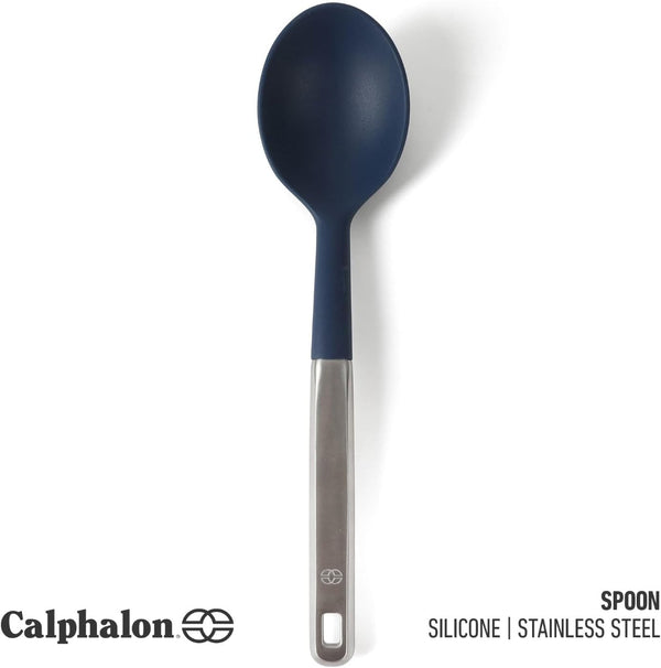 Calphalon Prime Kitchen Spoon, Kitchen Cooking Spoon, Silicone Spoon, Stainless Steel Spoon with Navy Silicone Head High-Heat Resistant for Nonstick Cookware, Ergonomic Handle for Stirring2