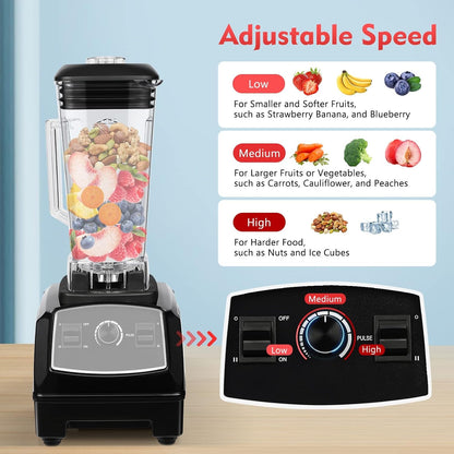 2200W Professional Countertop Smoothie Blender, 2L Heavy Duty Stainless Steel Commercial Kitchen Blender Mixer Juicer Ice Crusher,Adjustable Speed for Milkshakes,Ice Creams, Fresh Juices (Black)2
