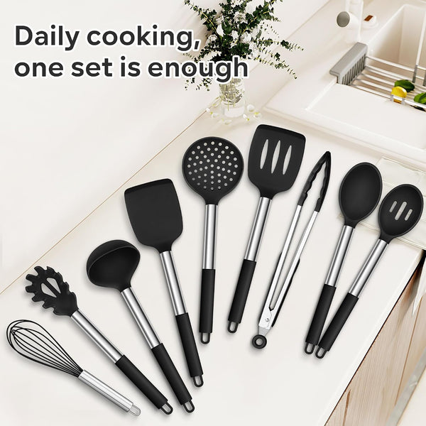 Silicone Utensils Set, 9-Piece Kitchen Cooking Utensils, Black7
