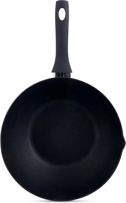 Stir Fry Wok 12" Aluminum Nonstick Pan with Soft Touch Handle and Flat Bottom, Black1