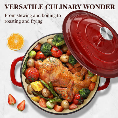 Enameled Cast Iron Dutch Oven -  5QT Pot with Lid & Cotton Potholders - Heavy-Duty Cookware for Bread Baking, Braising, Stews, Roasting(Red)4