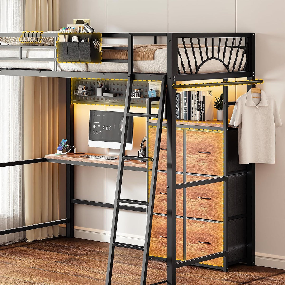 twin-loft-bed-with-desk-and-6-storage-drawers-metal-twin-size-loft-beds-with-charging-station-rgb-led-lights-and-pegboard-hanging-rod-for-kids-teenager-black